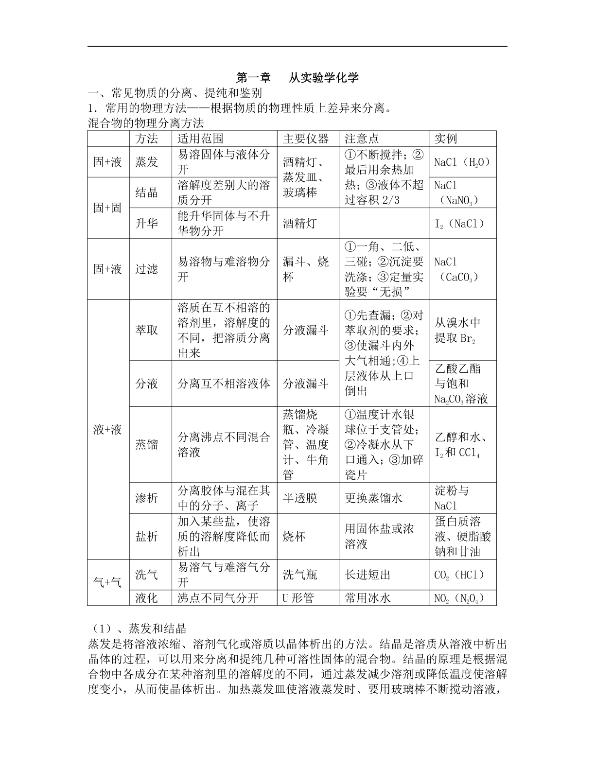 高一化学必修知识点总结